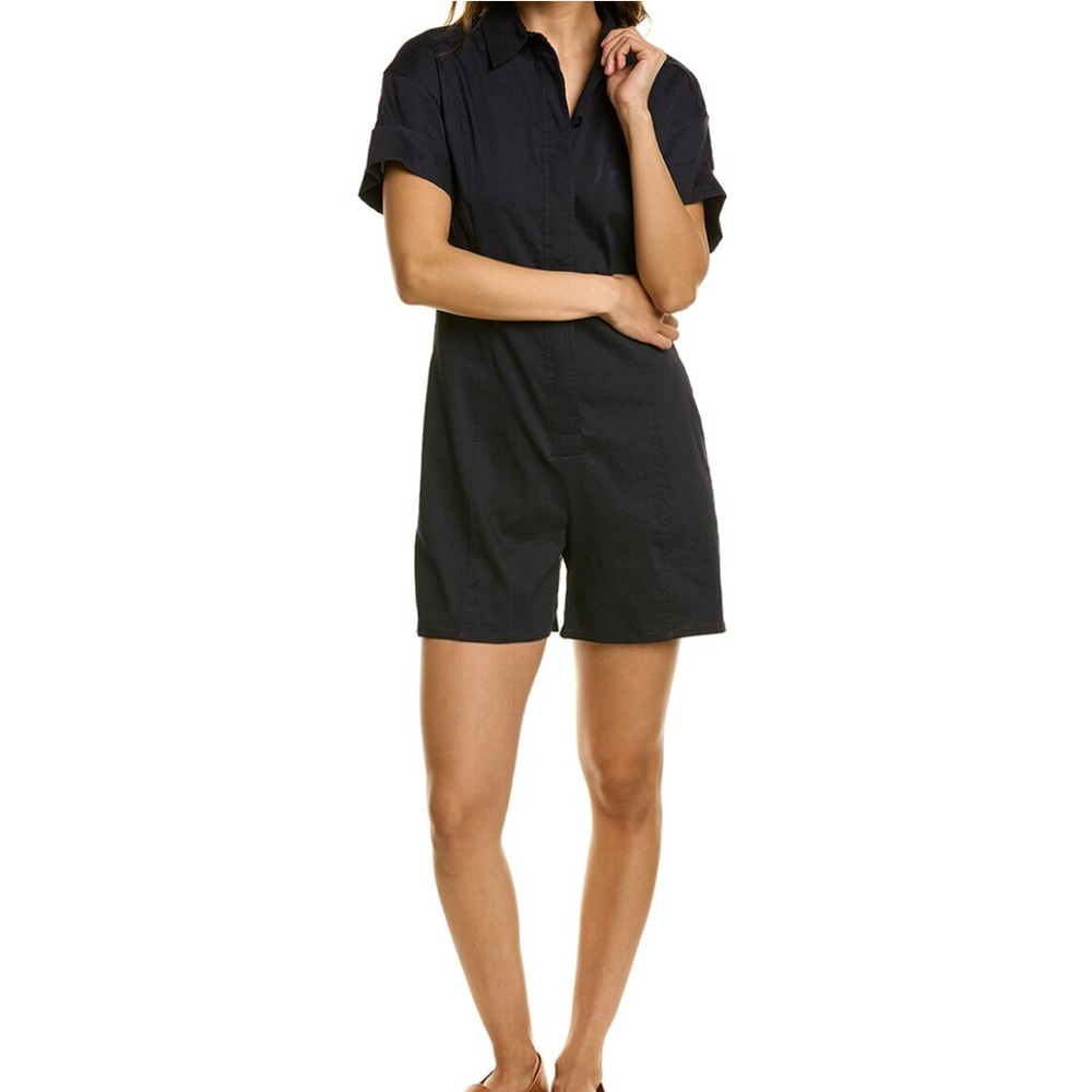 Theory black linen stretch shorts romper jumpsuit